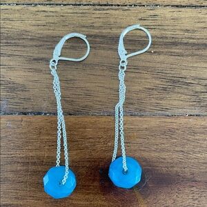 Silver Drop Earrings with Blue Faceted Beads